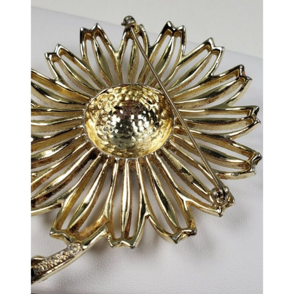 Vintage 1960's Flower Brooch Pin Signed Marked Sarah Coventry Gold Tone 3" Large - Picture 4 of 10